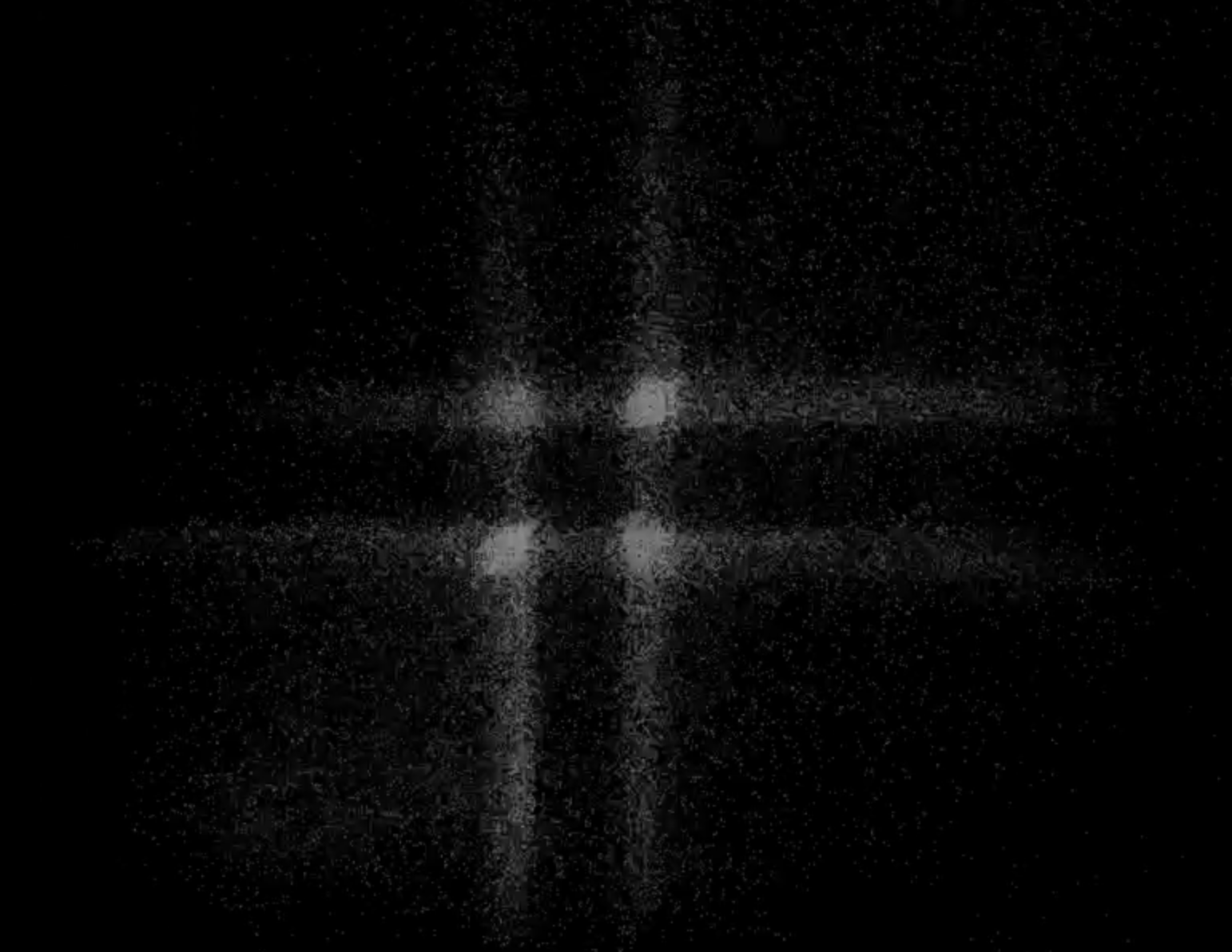 Early Fragment process sketch showing four bright particle nodes and a cross-like field